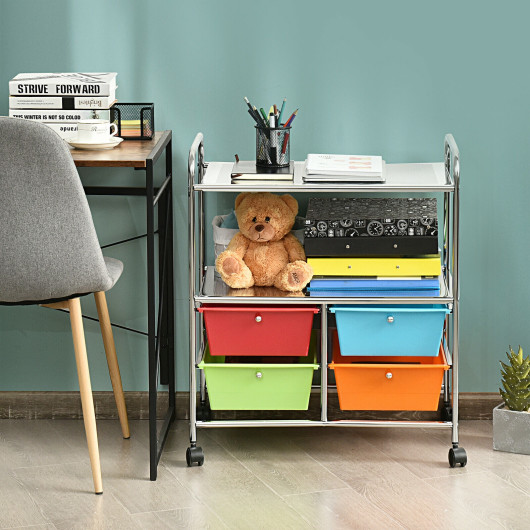4 Drawers Shelves Rolling Storage Cart Rack-Multicolor - Image 4