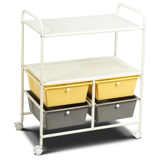 4 Drawers Shelves Rolling Storage Cart Rack-Yellow - Image 6
