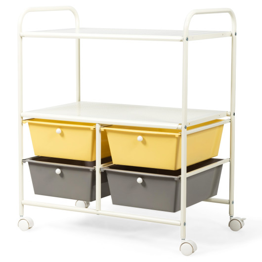 4 Drawers Shelves Rolling Storage Cart Rack-Yellow - Image 4