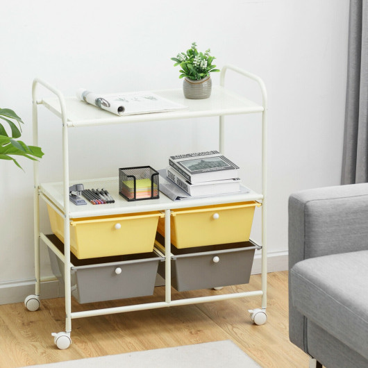 4 Drawers Shelves Rolling Storage Cart Rack-Yellow - Image 3