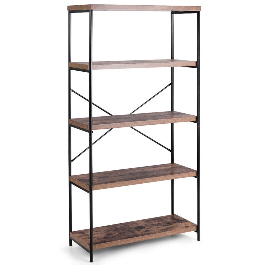 Multipurpose Open Bookcase Industrial Rack Wide Standing Storage Shelf-Brown - Image 2