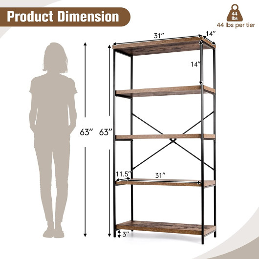 Multipurpose Open Bookcase Industrial Rack Wide Standing Storage Shelf-Brown - Image 5