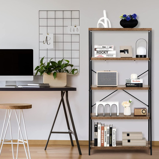 Multipurpose Open Bookcase Industrial Rack Wide Standing Storage Shelf-Brown - Image 3