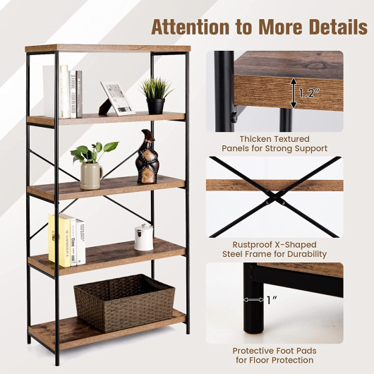Multipurpose Open Bookcase Industrial Rack Wide Standing Storage Shelf-Brown - Image 6