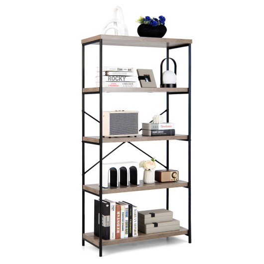 5-Tier Industrial Bookshelf Display Storage Rack with Metal Frame-Gray - Image 3