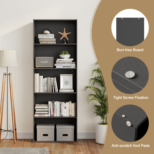 5-Shelf Storage Bookcase Modern Multi-Functional Display Cabinet Furniture-Black - Image 3