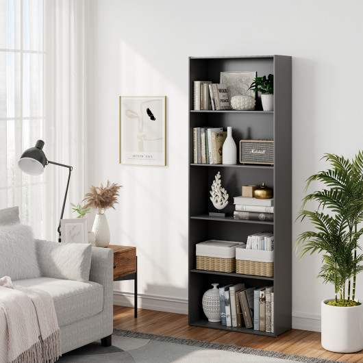 5-Shelf Storage Bookcase Modern Multi-Functional Display Cabinet Furniture-Black - Image 4