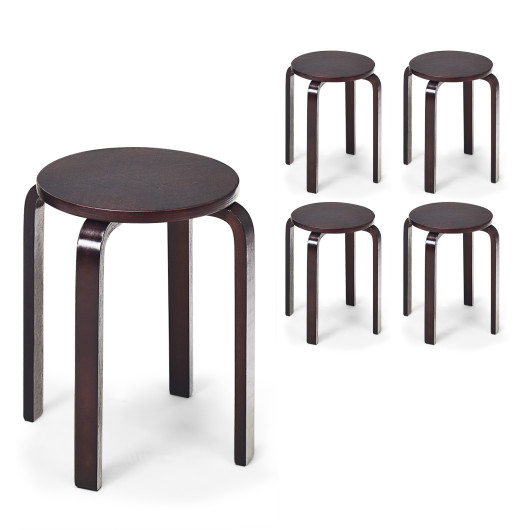 Set of 4 18 Inch Stackable Bentwood Dining Chairs with Round Top-Deep Brown - Image 2
