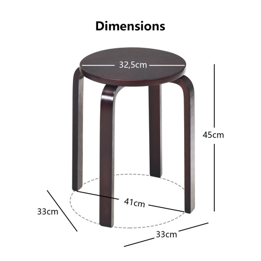 Set of 4 18 Inch Stackable Bentwood Dining Chairs with Round Top-Deep Brown - Image 3