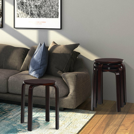 Set of 4 18 Inch Stackable Bentwood Dining Chairs with Round Top-Deep Brown - Image 4