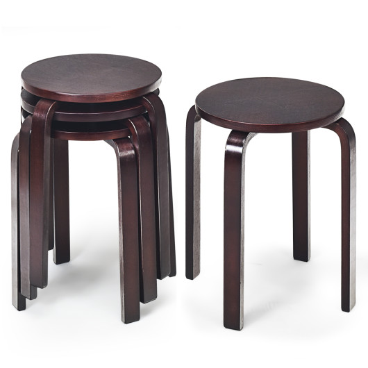 Set of 4 18 Inch Stackable Bentwood Dining Chairs with Round Top-Deep Brown - Image 5