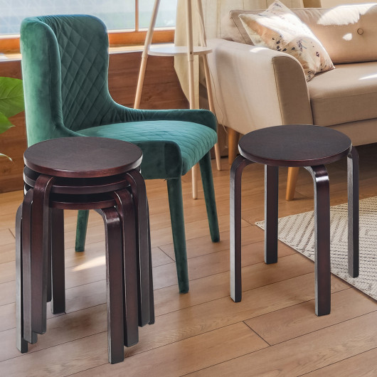 Set of 4 18 Inch Stackable Bentwood Dining Chairs with Round Top-Deep Brown - Image 6