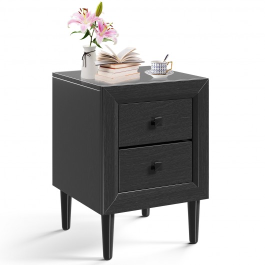 Multipurpose Retro Bedside Nightstand- End Table with 2 Drawers-Black
