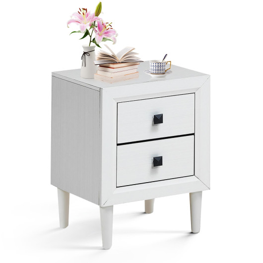 Multipurpose Retro Bedside Nightstand with 2 Drawers-White