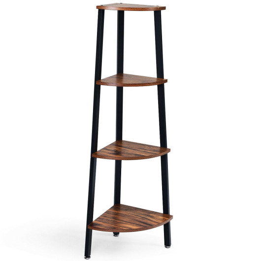 4-Tier Corner Shelf Metal Storage Rack Domestic Bookcase-Black - Image 6