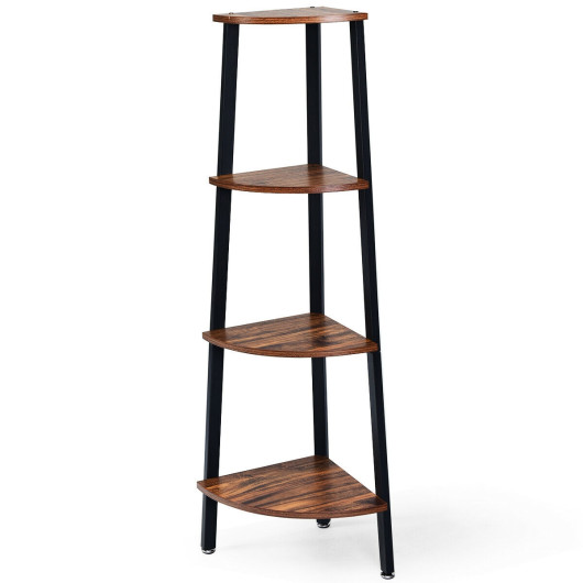 4-Tier Corner Shelf Metal Storage Rack Domestic Bookcase-Black - Image 4