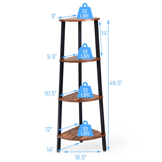 4-Tier Corner Shelf Metal Storage Rack Domestic Bookcase-Black - Image 3