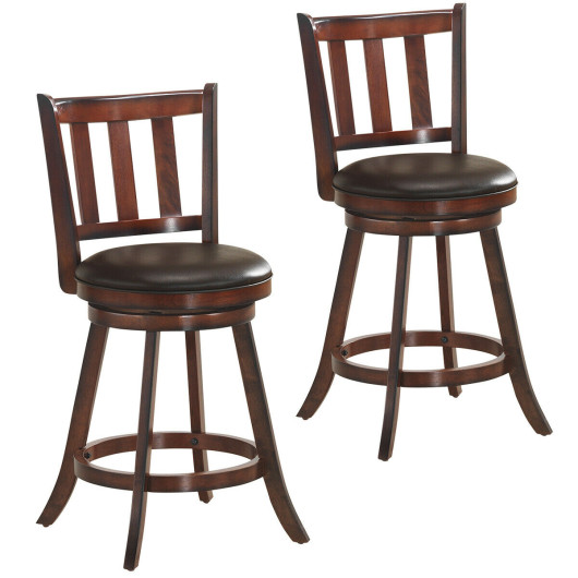 2 Pieces 360 Degree Swivel Wooden Counter Height Bar Stool Set with Cushioned Seat-25 inches - Image 6