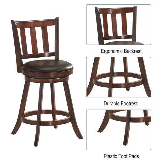 2 Pieces 360 Degree Swivel Wooden Counter Height Bar Stool Set with Cushioned Seat-25 inches - Image 5