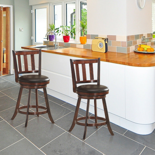 2 Pieces 360 Degree Swivel Wooden Counter Height Bar Stool Set with Cushioned Seat-25 inches - Image 4