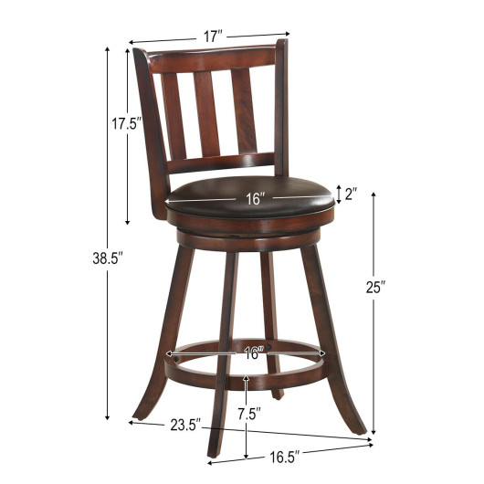 2 Pieces 360 Degree Swivel Wooden Counter Height Bar Stool Set with Cushioned Seat-25 inches - Image 3