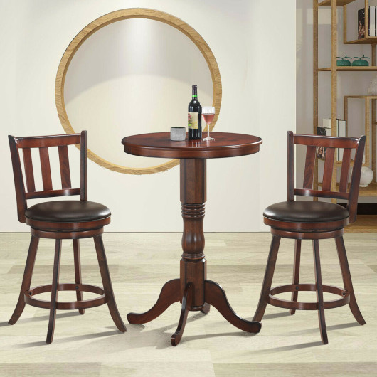 2 Pieces 360 Degree Swivel Wooden Counter Height Bar Stool Set with Cushioned Seat-25 inches - Image 2
