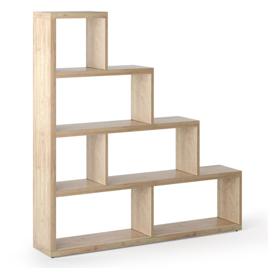6 Cubes Ladder Shelf Corner Bookshelf Storage Bookcase-Natural - Image 4