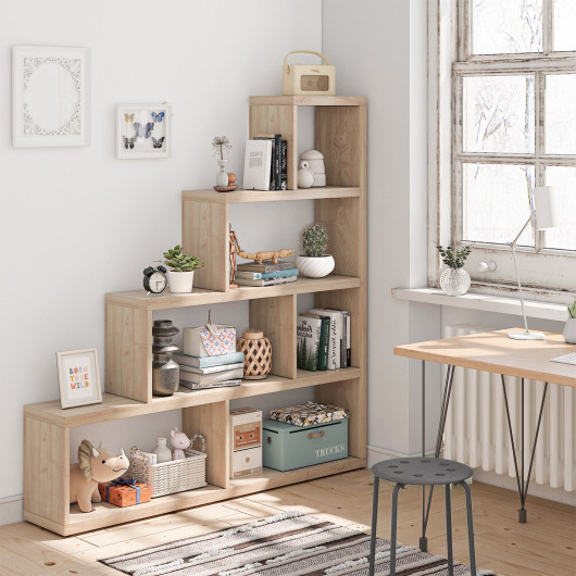6 Cubes Ladder Shelf Corner Bookshelf Storage Bookcase-Natural - Image 6
