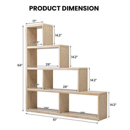 6 Cubes Ladder Shelf Corner Bookshelf Storage Bookcase-Natural - Image 2
