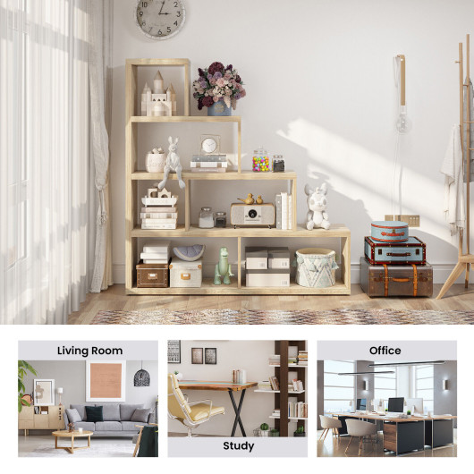6 Cubes Ladder Shelf Corner Bookshelf Storage Bookcase-Natural - Image 3
