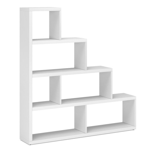 6 Cubes Ladder Shelf Corner Bookshelf Storage Bookcase-White - Image 2