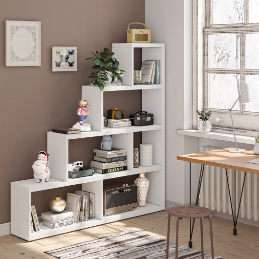 6 Cubes Ladder Shelf Corner Bookshelf Storage Bookcase-White - Image 3