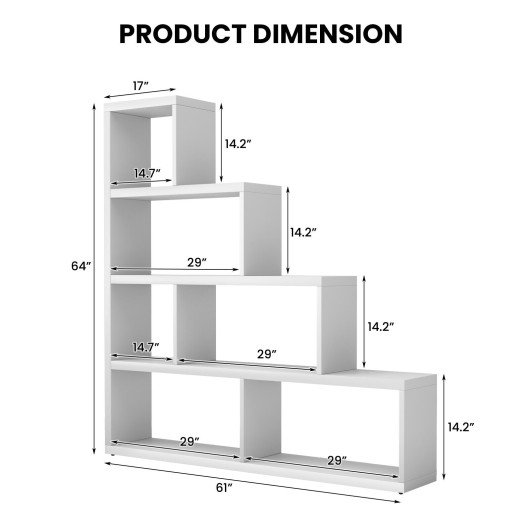 6 Cubes Ladder Shelf Corner Bookshelf Storage Bookcase-White - Image 4