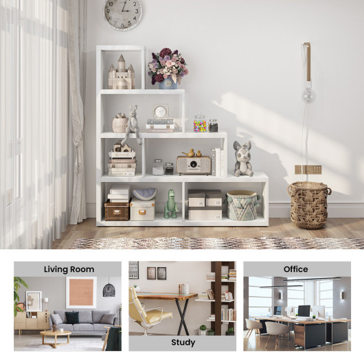 6 Cubes Ladder Shelf Corner Bookshelf Storage Bookcase-White - Image 5