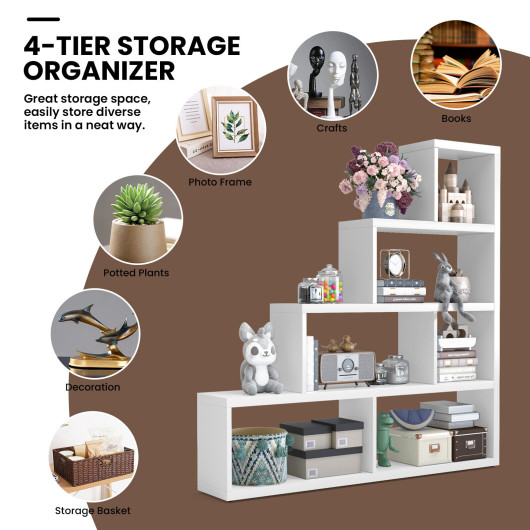 6 Cubes Ladder Shelf Corner Bookshelf Storage Bookcase-White - Image 6