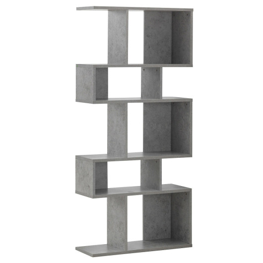 5 Cubes Ladder Shelf Corner Bookshelf Display Rack Bookcase-Gray - Image 2