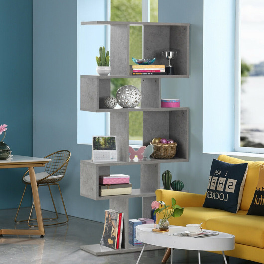 5 Cubes Ladder Shelf Corner Bookshelf Display Rack Bookcase-Gray - Image 5