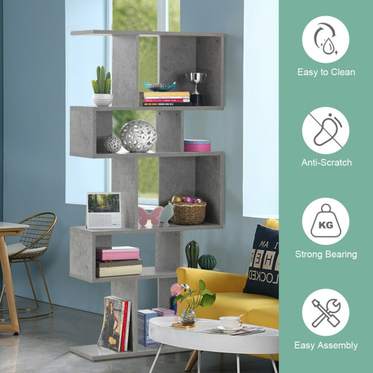 5 Cubes Ladder Shelf Corner Bookshelf Display Rack Bookcase-Gray - Image 3