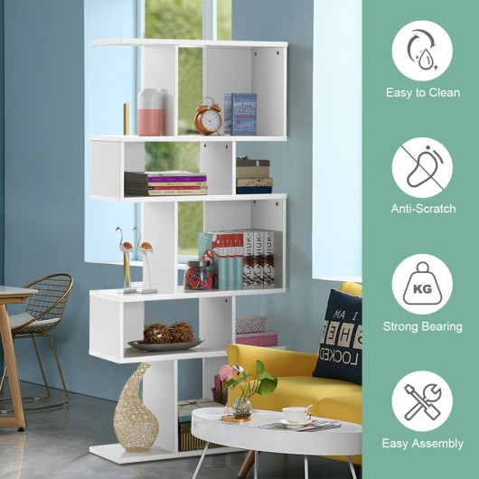 5 Cubes Ladder Shelf Corner Bookshelf Display Rack Bookcase-White - Image 6