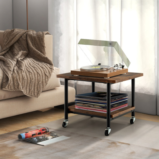 Under Desk Printer Stand with 360 Swivel Casters-Brown - Image 2