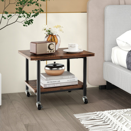 Under Desk Printer Stand with 360 Swivel Casters-Brown - Image 3