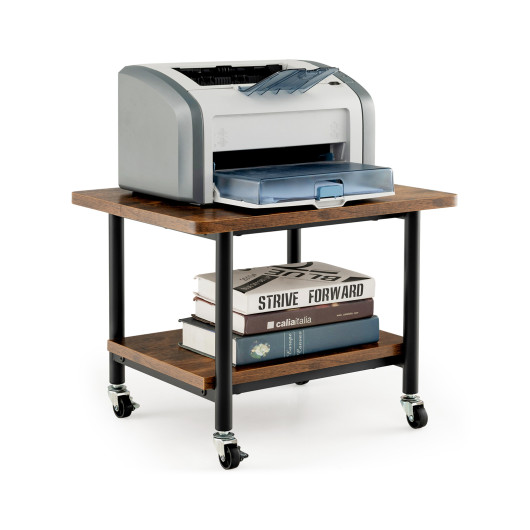 Under Desk Printer Stand with 360 Swivel Casters-Brown - Image 4