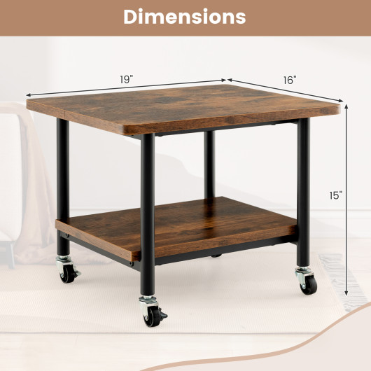 Under Desk Printer Stand with 360 Swivel Casters-Brown - Image 5