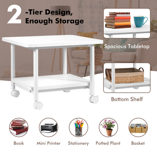 Under Desk Printer Stand with 360 Swivel Casters-White - Image 3