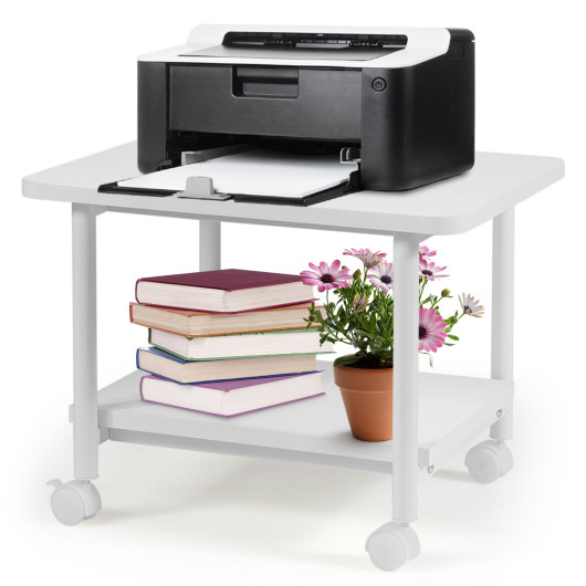 Under Desk Printer Stand with 360 Swivel Casters-White - Image 5