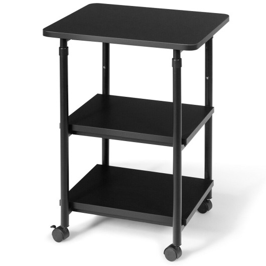 3-tier Adjustable Printer Stand with 360 Swivel Casters-Black - Image 5