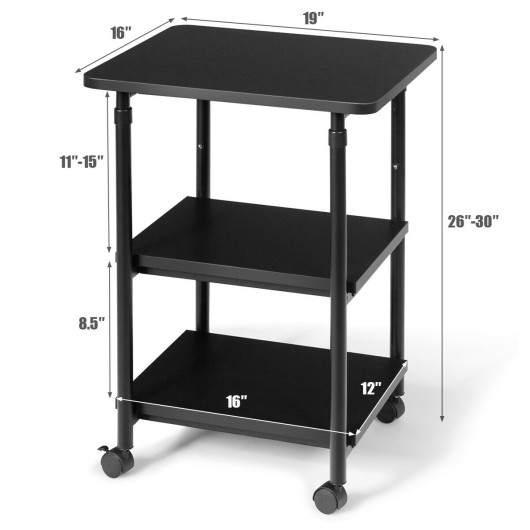 3-tier Adjustable Printer Stand with 360 Swivel Casters-Black - Image 6