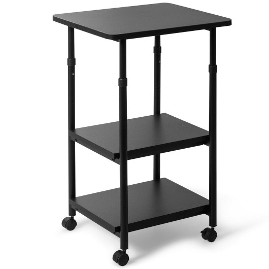 3-tier Adjustable Printer Stand with 360 Swivel Casters-Black - Image 2