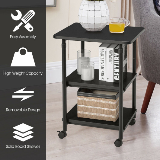 3-tier Adjustable Printer Stand with 360 Swivel Casters-Black - Image 4