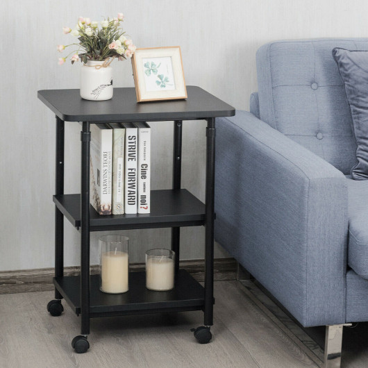 3-tier Adjustable Printer Stand with 360 Swivel Casters-Black - Image 3